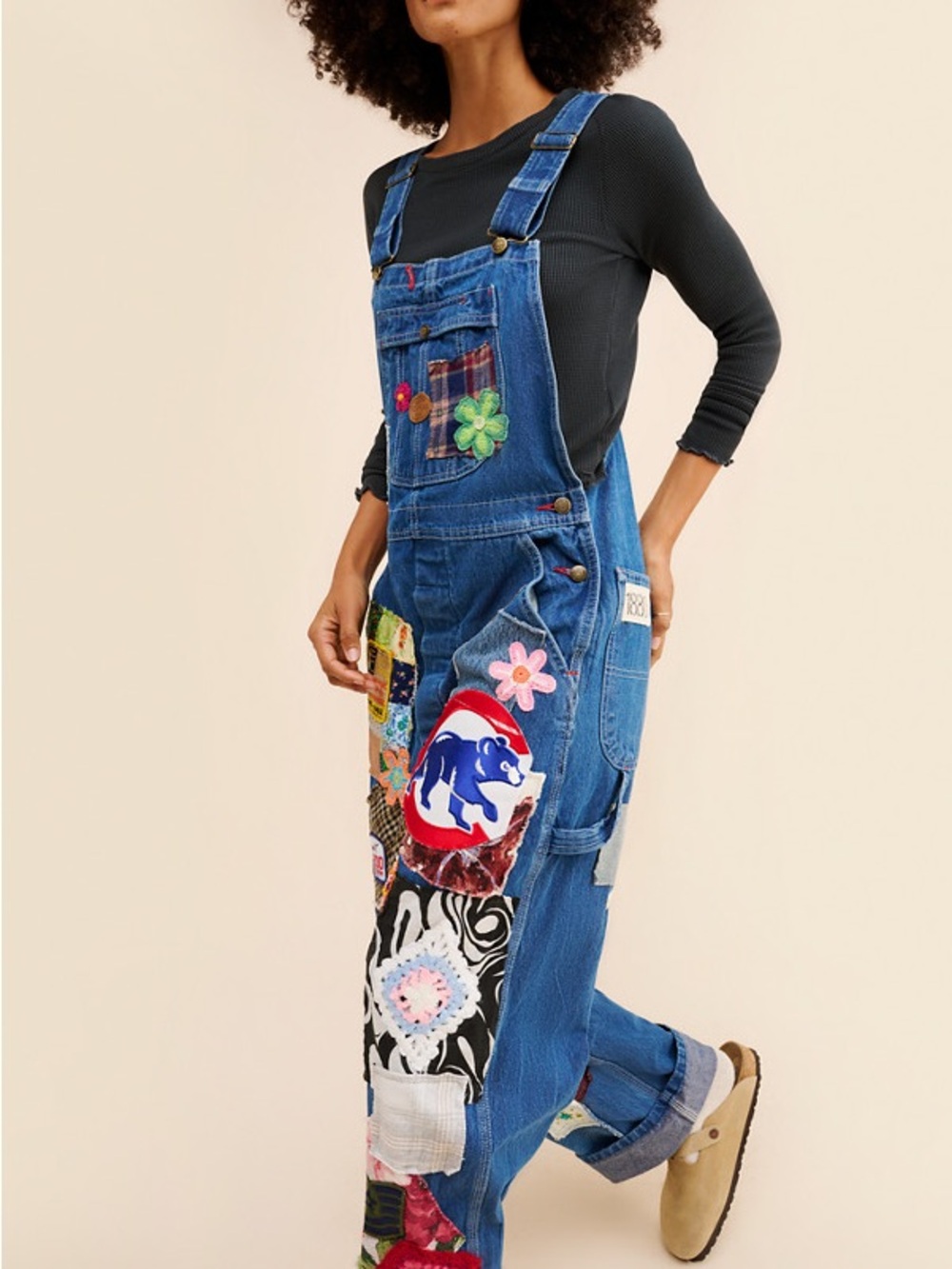 Riley Vintage Eclectic Patchwork Straight Leg Denim Jumpsuit Denim Overalls 1X - Picture 4 of 15